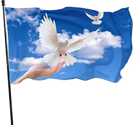 MEMOPJIAJIA Flagge Friedenstaube Peace Frieden Fahne Blau Himmel Taube 90x150cm Friedensfahne Zeichen mit und Freiheit