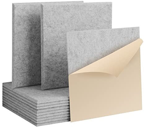 Rdutuok 12 Pièces Auto-Adhésif Mousses Acoustiques, 30 x 30 x 1 cm, Absorbeurs Acoustiques, Panneaux Acoustiques, Pour Studio d'enregistrement, Bureau, Studio,Décoration Murale (Gris Argenté)