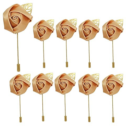 10 Pieces Boutonniere Corsage Accessoire Revers Fleur Pin Boutonnière Revers pour Homme Fleur Broches pour Hommes Costume Mariage Marié facile à porter pour La Fête Mariage de Décoration (Champagne)