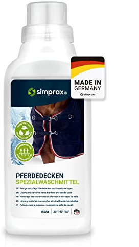 SIMPRAX® Pferdedecken Lavadora Liquido para Mantas Caballos & Sudaderos - Ecológico Detergente Liquido para Nylon Poliéster Lino eVent & Gore-Tex - Renueva Transpirabilidad & Impermeabiliza, 500ml