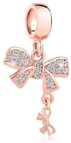 LSxAB Women Girls Rose Gold Bowknot Charm Compatible with Pandora Bracelets
