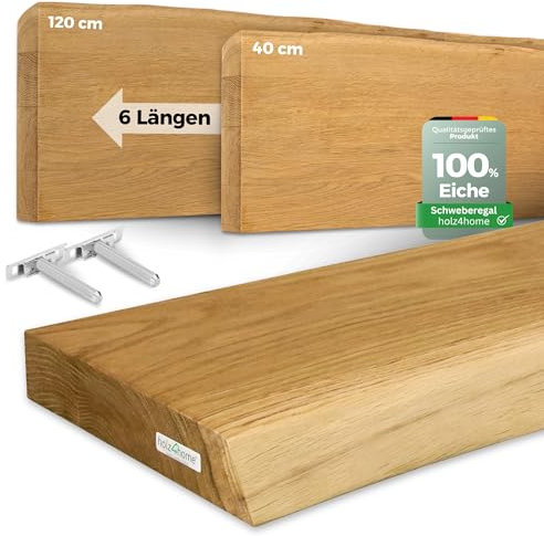holz4home® Wandregal mit Baumkante 80 cm Länge, Natur Geölt I Schweberegal Massivholz mit unsichtbarer Befestigung moderner Stil I Wandboard Echtholz
