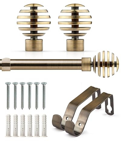 Emma Barclay Extendable Curtain Pole With Finials Brackets & Fittings Sets 16-19mm in Antique Brass Metal Curtain Poles For Eyelet Curtains Rod - Metal Sliced Collection 1.2m - 2.1m Antique Brass