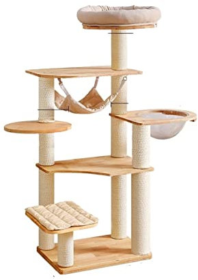 Massivholz-Klettergerüst for Katzen, rundes Haustiernest, transparente Raumkapsel, großer Kratzbaum, Eiche, Sisal, Kratzbaum, Haustierbedarf, Spielzeug (Color : 140)