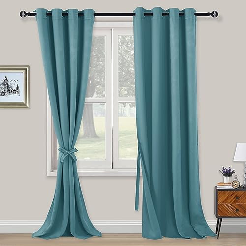 XWZO Blickdichte Vorhänge Verdunklungsvorhänge mit Ösen 2 Stücke Gardienen mit Raffhalter Lichtundurchlässige Vorhänge für Schlafzimmer,WonhzimmerBüro, 245x140 cm, Türkis