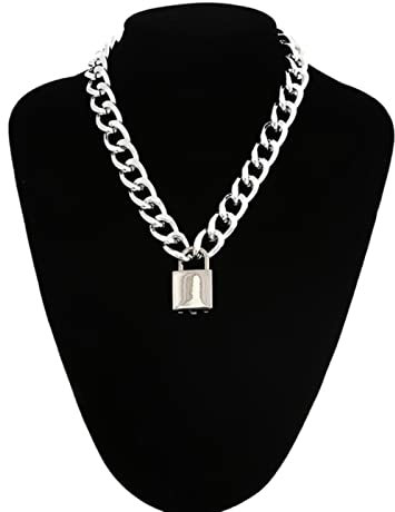 WEITING Vintage Chunky Chain Women Necklace Gold Padlock Couple Pendant Neck Fashion Jewelry Gift-silver