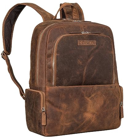 STILORD Clemens Praktischer Business Rucksack Leder Laptop Backpack für 13,3 Zoll Edler Rucksack mit vielen Fächern aus Echtleder Farbe:Samari - braun