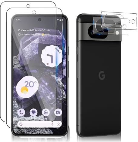 HeeYeal Verre Trempé + Caméra Arrière Protecteur Compatible avec Google Pixel 8 5G, [2 + 2 Pièces] 9H Dureté HD Transparent Film en Verre Trempé, Protection D'écran pour Google Pixel 8 5G