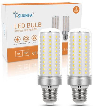 I-SHUNFA E27 LED Maiskolben Lampen 12W 1500LM Kaltweiß 6000K AC100-265V LED Mais Birnen Ersatz 120W Glühlampe, Nicht Dimmbar Kerze Schraube Glühbirne(2er-Pack)