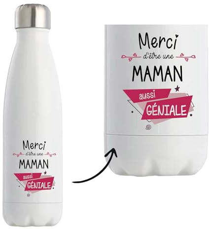 Bouteille isotherme Maman géniale | Gourde Réutilisable Cadeau Famille, Fête des Mères