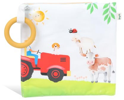 Petinard Label Fotoalbum Baby Fotobuch aus Bio-Baumwolle Bauernhof I mit Beißring und Anhänger als Erinnerungsbuch I kinder Baby ab 0 Monaten I Geschenke zur Geburt und zur Eingewöhnung