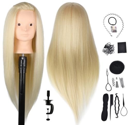 DaizySight Hair Styling Training Head with 50% Real Human Hair, 23 Cosmetology Mannequin Head Hairdressing Manikin Doll Head with Clamp & Styling Tools, Blond