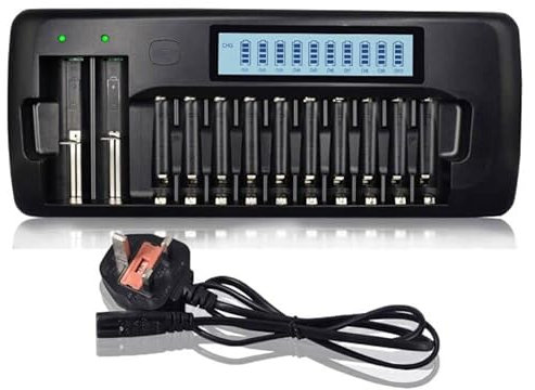 Palogreen Battery Charger AA AAA - 12 Slot Intelligent Battery Charger LCD Display with Discharge Function for 1.2V AA/AAA NI-MH Rechargeable Battery