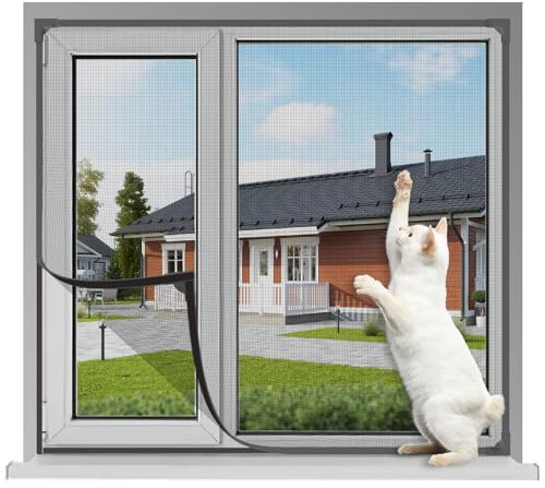 UtauHom Magnetic Fly Screen for Windows,Mosquitoes Net for Windows Max Size 120 x 110cm,Fiberglass Mesh Easy Installation Prevents Insects/Flies/Mosquitoes in The Room( Grey Frame Black Mesh)