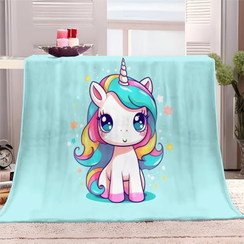 XCQHZYQ Kuscheldecke Flauschig Decke Cartoon-Einhorn 130x150 cm Warme Sherpa Decke Dicke Sofadecke und Wohndecke, Weiche Fleecedecke Couchdecke für Herbst Winter