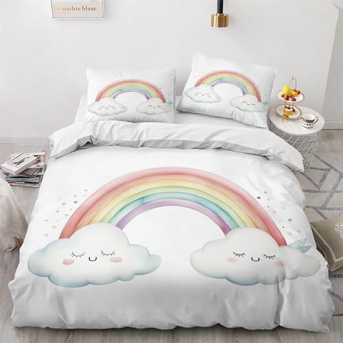 GEDAEUBA Bettwäsche 155x220 Regenbogen - Kinder Kawaii Bettbezug 155x220 3 teilig, Wendebettwäsche und Kissenbezug 80x80, Weiche & Angenehme Mikrofaser Bettwäsche-Sets mit Reißverschluss