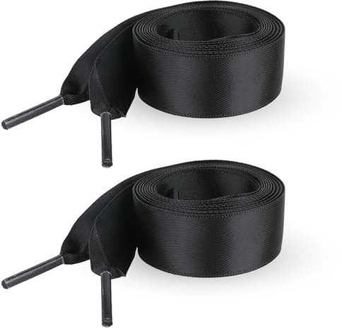 COMNICO Lacci larghi in raso, 4 pezzi, con nastro piatto, in seta, per scarpe da ginnastica, skate, stivali, decorazioni per scarpe casual, nero, Nero