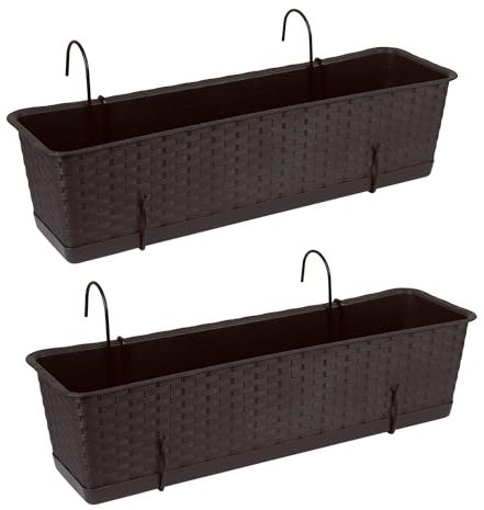 Tymar Blumenkasten Balkon mit Halterung, Balkonkasten, 2 Stück, Rattan, Pflanzkasten aus Kunststoff((2pack) Braun, 60cm)