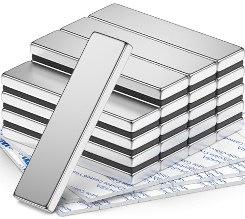 FINDMAG 20 Stück Neodym Magnete, 40 x 10 x 3 mm starke Magnete, robuste Stabmagnete mit doppelseitigem Kleber, perfekt für Garage, Küche, Wissenschaft, Büro, Heimwerker, Kühlschrank, Whiteboard