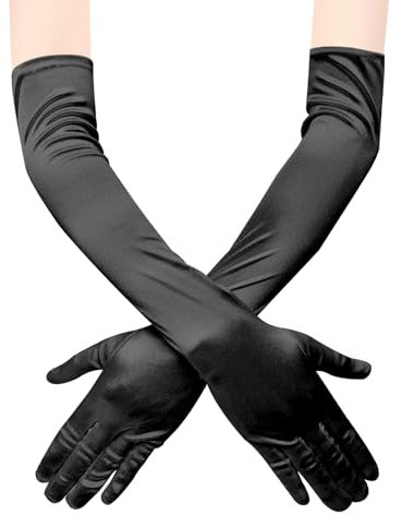 ZTVOWTO 1 Paar Elegant Damen Handschuhe Lang, Ellenbogen Satin Handschuhe für Kostüm, Oper, Brautparty, Hochzeit und Abschlussball (Schwarz)