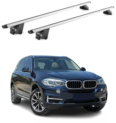OMAC Dachträger für BMW X5 F15 G05 2013-2026 Aluminium Silber | TÜV geprüft, bis 100 kg Traglast, T-Nut-Befestigung, für integrierte Dachreling geeignet, Querträger, Grundträger