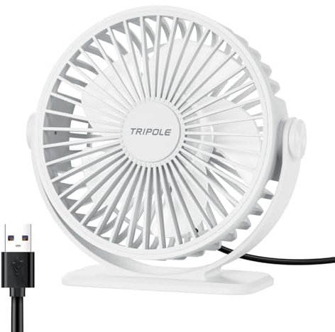 TriPole Ventilator Leiser, Mini Ventilator mit 3 Gang, USB Tischventilator Leistungsstarker Tragbarer mit 360°Neigung. Elektrischer Ventilator klein für Einsatz Büro, Schlafzimmer,Reisen-Weiß