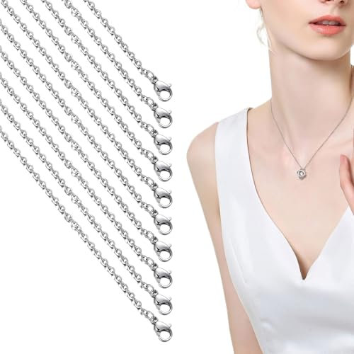 10 PCS Stainless Steel Necklace Chain,17.7 Inch Stainless Steel Chain,Silver Chain for Jewelry Making,Stainless Steel Jewellery Chain for DIY,Jewelry Making Supplies with Lobster Clasps