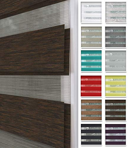 Home-Vision® DuoRollo Klemmfix, Doppelrollo ohne Bohren mit Klämmträgern, DuoRollos für Fenster und Türen (Holzlook Braun, B125cm x H130cm)