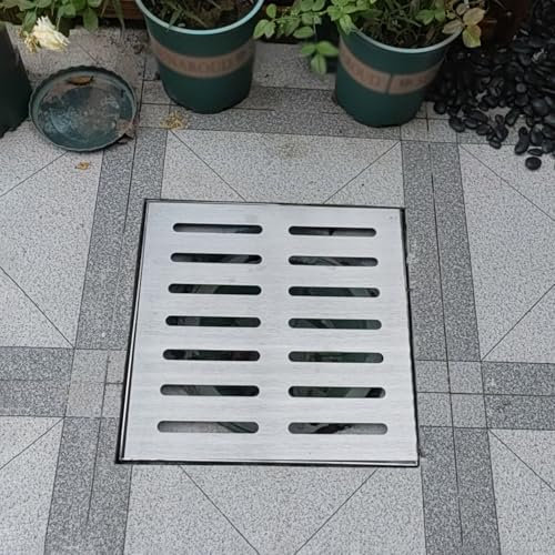 Vibeo Caniveau Exterieur Grille de Drainage en Acier Inoxydable avec Base, 10x10 20x20 30x30 40x40 50x50 60x60 cm, Filtre de Drainage Extérieur(20cmx20cm(7 7/8 x7 7/8))