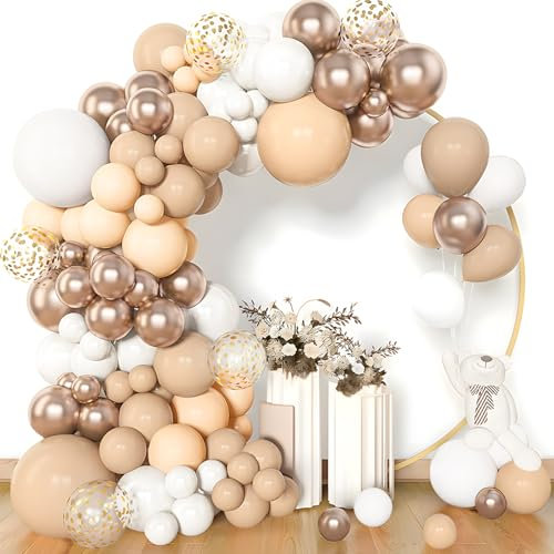 Luftballon Girlande Beige, 110Stück Ballons Geburtstag mit Nude Ballons, Zarte Orange Ballons, Weiß und Champagner Gold Ballons, Nude Ballon Girlande für Hochzeitsdeko, Babyparty Deko, Geburtstagsdeko