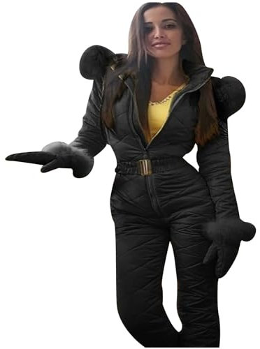 FUPODD Damen Schneeanzug Einteiliger Skioverall Winter Warme Schnee Skifahren Sätze Outdoor Langer Mit Kapuze Skianzug Damen Einteiler Wasserdicht Schnee Jacke Klamotten Wandern Ski Set Snowboarden