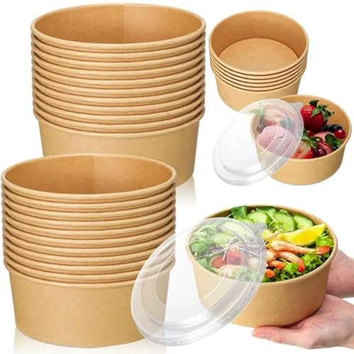 Lot de 300 bols ronds en papier kraft de 1300 ml, respectueux de l'environnement et recyclables, couvercles vendus séparément, récipients alimentaires jetables pour plats à emporter, restauration,