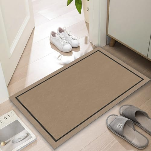 LLYGLIGH Ultra-Thin Indoor Entrance Door Mat, 0.6 cm Thick, Non-Slip, Absorbent, Quick Dry, Washable, Fits Under Front Door, 76.2 x 40.6 cm, Brown