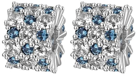 Annmors 925 Sterling Silber Bead Charms für Europäische Armbänder und Halskette Blue Sparkle Spacer Perlen mit 5A Zirkonia,Weihnachten,Valentinstag,Muttertag,Geschenkanhänger für Frauen und Mädchen