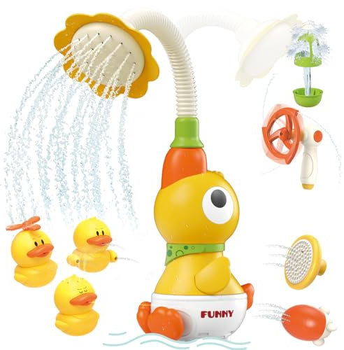 Baby Bath Toys, 8in1 Electric Shower Head Automatic Water Pump With Double 360° Rotatable Sprinkler and 7PCS Different Spraying Sprinkler Bathtub Water Toy for Toddler Infants (Yellow)
