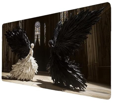 Tapis De Souris xxl Gaming Noir Tapis Souris 700x300x3mm, Grand Mousepad Ange Antidérapant Étanche Bords Cousus Base en Caoutchouc, Gaming Accessoire Bureau pour Pc Gamer Cadeau Homme Deco Bureau 2964