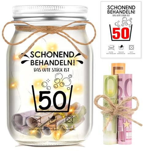 Johiux 50. Geburtstag Männer/Frauen,Geschenke zum 50 Geburtstag Frau Man,50. Geburtstag Geldgeschenk Verpackung,LED Flaschenlicht Lustige Geschenk Geburtstag Männer Geschenkideen.