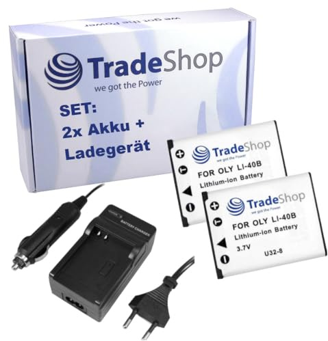 Trade-Shop Set: 2X Akku 950mAh + Ladegerät mit Kfz Adapter kompatibel mit Kodak Easyshare M-530 M-550 M-575 M-580 M-873 M-883 FinePix Z-800-EXR Agfa Optima 3 100 102 103 104 830UW