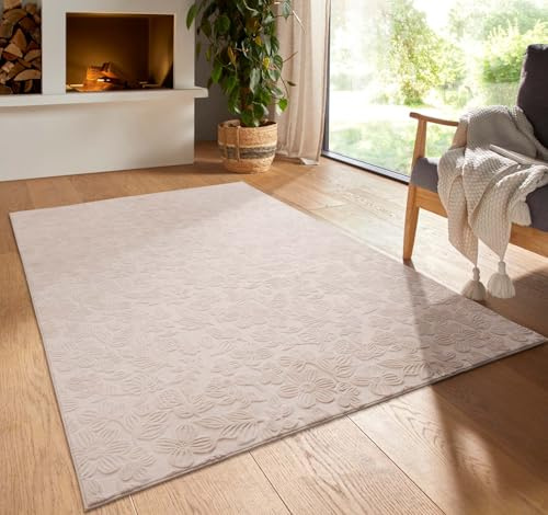 Taracarpet Kurzflor Boho Vintage Teppich waschbar, pflegeleicht geeignet für Wohnzimmer, Schlafzimmer und Kinderzimmer Kinderteppich auch als Badematte Badzimmerteppich Beige Floral 120 cm rund