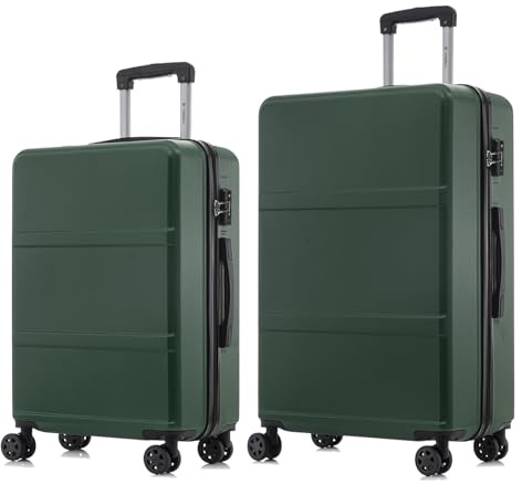 YONSLY Premium Reisekoffer TSA-Schloss,YKK-Reißverschluss Hartschalen-Koffer Trolley Kabinenkoffer Rollkoffer Suitcase Handgepäck 4 Rollen (Dunkelgrün, L-XL-Set)