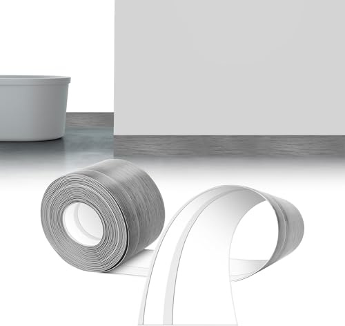 LIHIQIYA Weichsockelleiste Holz Grau, 50x20mm 12M PVC Sockelleiste Selbstklebende, Knickleiste Abschlussleiste aus PVC, Flexibel Knickleiste, Bodenleiste Abschlussleiste für Küche Bad Badezimmer