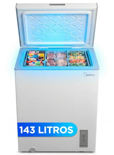 MIDEA Arcon Congelador Pequeño de 143L | Congelador Horizontal Convertible a Frigorífico con Motor Inverter, Control Electrónico de Temperatura, Cestas con Asa | Arcón Silencioso 37 db Bajo Consumo