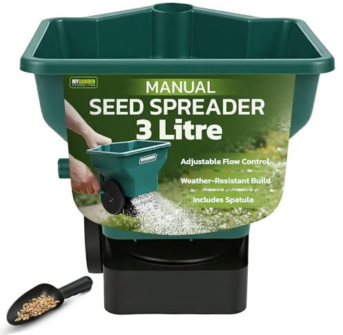 My Garden Seed Spreader 3L with Spatula - Handheld Seed Dispenser - Durable & Lightweight Evenly Grass Seed Spreader - Perfect for Small to Medium Gardens