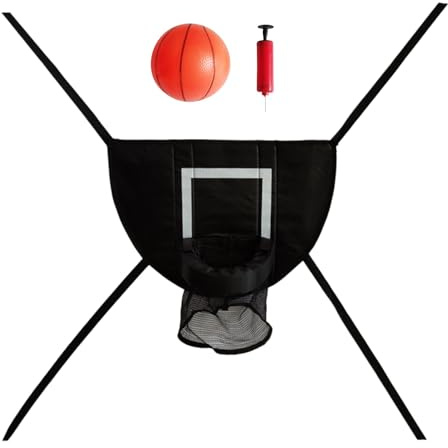 Generisch 2026 Trampolin Basketballkorb Set Komplettausrüstung für sportlichen Sprungspaß mit robustem Aufsatzgehäuse Indoor Outdoor Nutzung (Black, 49X36cm)