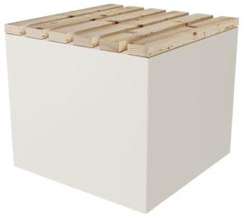 ETG Garten Sitzwürfel Sitzhocker Sitzbox Sitzbank aus Stahl & Lärche 50 x 45 x 50 weiß