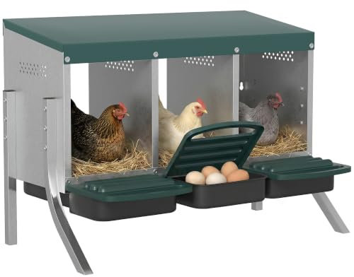 PawHut Legenest für Hühner Abrollnest 3 Fächer 84 x 55 x 61 cm Silber | Mit Belüftungslöchern, Hühnernest für 3 Hühner, Geflügelnest für Kleintierstall