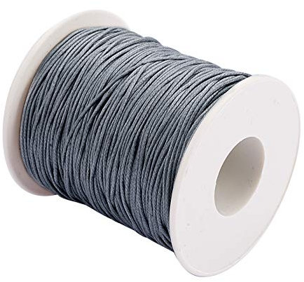 PandaHall 91m 1 mm Fil de Coton ciré Cordon en Coton ciré tressé Fil macramé Kumihimo pour Bracelet, Collier, Bijoux, Artisanat, Perles, Gris