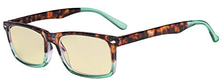Eyekepper Blue Light Blocking Reading Glasses Men Women with Yellow Filter Lens - Comfort Computer Readers - Tortoise/Green +1.00