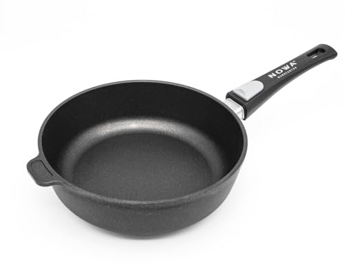NOWA Aluguss Schmorpfanne (24 cm Ø) - Antihaftbeschichtete Hochrandpfanne (7 cm Innenhöhe) mit abnehmbarem Griff für alle Herdarten – backofen- & induktionsgeeignet