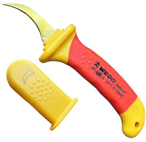 WEDO Insulation Cable Knife (Long Hook) VED 1000V,Size 50 * 180mm,Sheath type Cable Knife,for Cable & Duct Slitting and Dismantling,Fast Wire Stripping Electrician Knife,IEC 60900